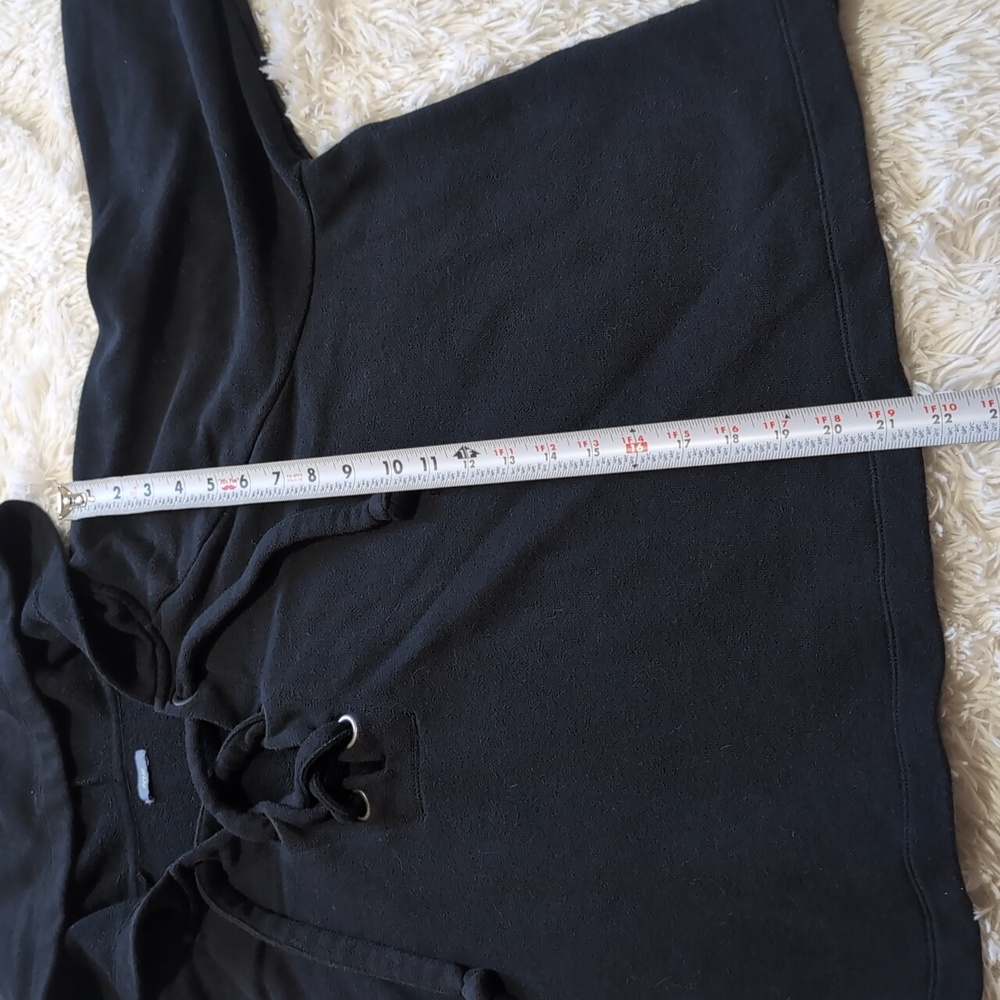Aerie Black Oversized Lace Up Neckline Crop Hoodie Fall Sweatshirt Large - Picture 11 of 11